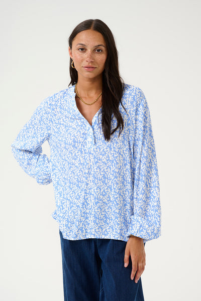 KAmathilde Blouse Blue/Chalk Graphic Print - 10509471 Thumbnail