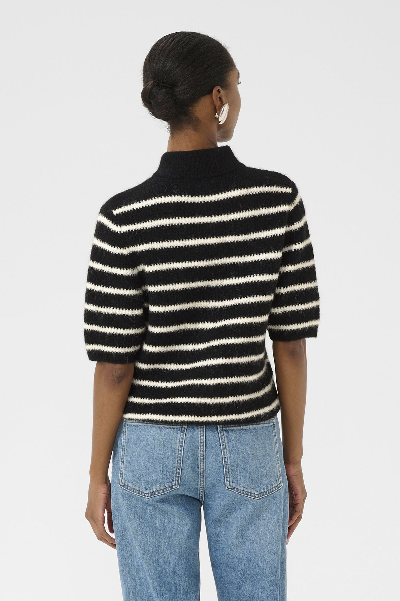GZalpha SS short cardigan stri Black Ivory Striped - 10910473