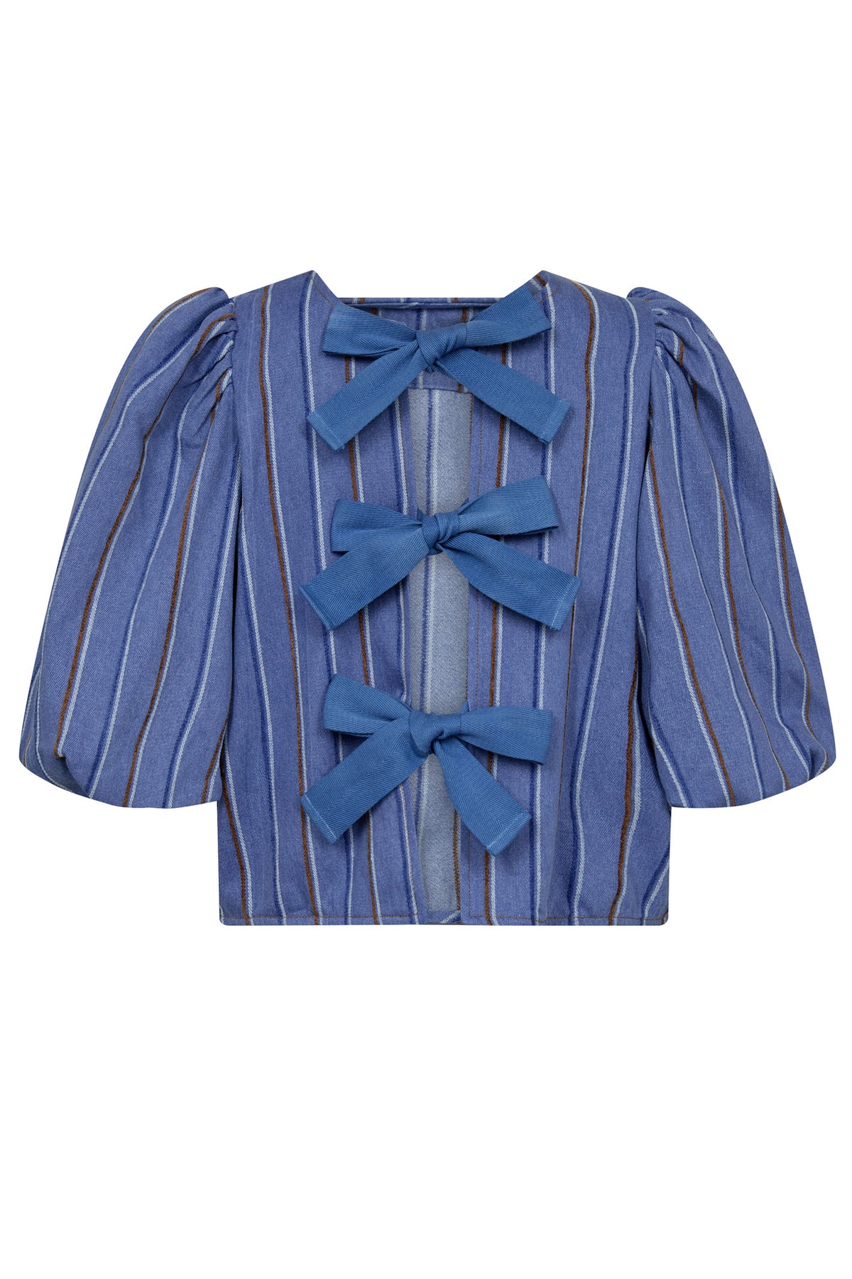 BrookeCC Stripe Bow Blouse 552-Denim blue