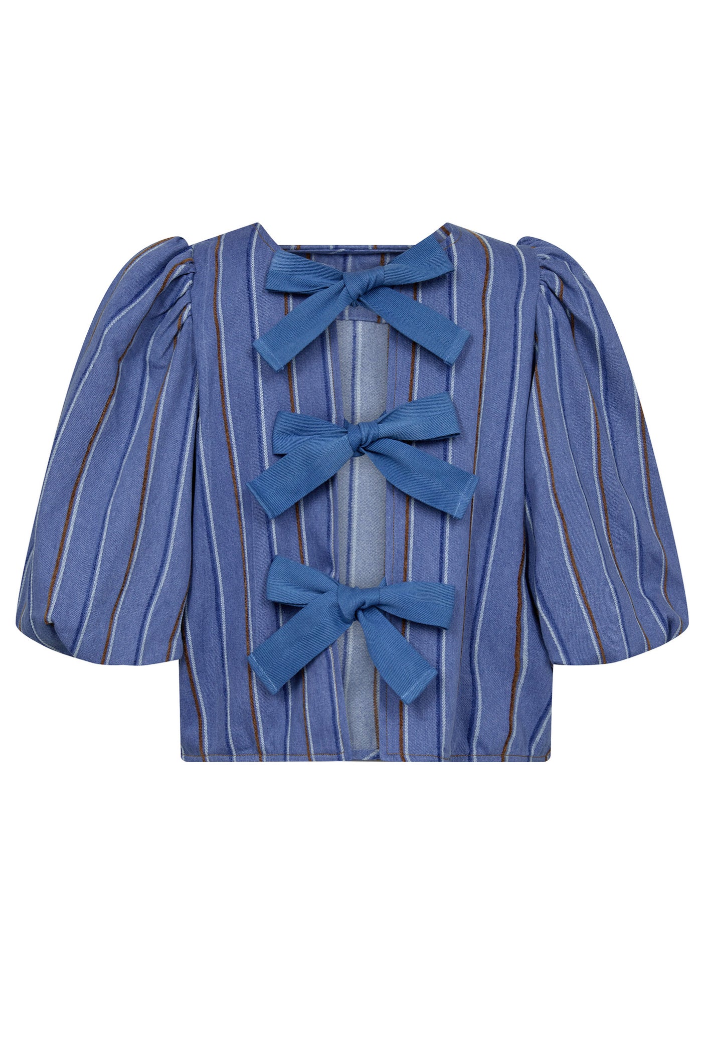 BrookeCC Stripe Bow Blouse 552-Denim blue