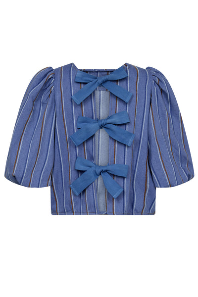 BrookeCC Stripe Bow Blouse 552-Denim blue Thumbnail
