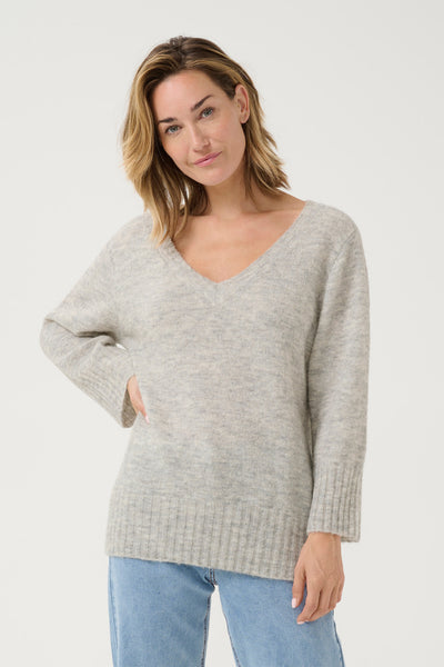 CRBlu Knit V-Neck Pullover Light Grey Melange - 10613236 Thumbnail