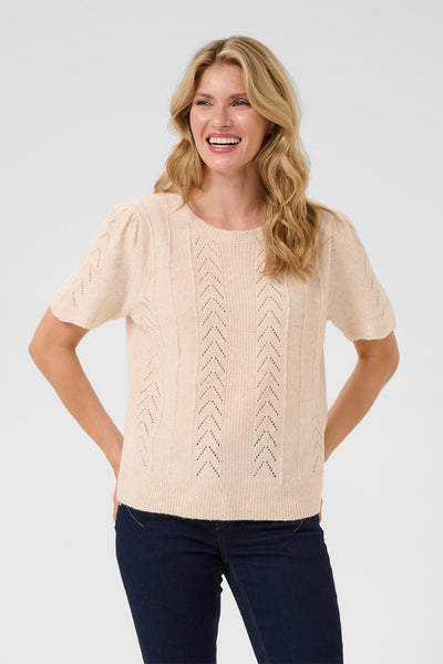 CRHoliday SS Pullover Oat melange - 10613585 Thumbnail