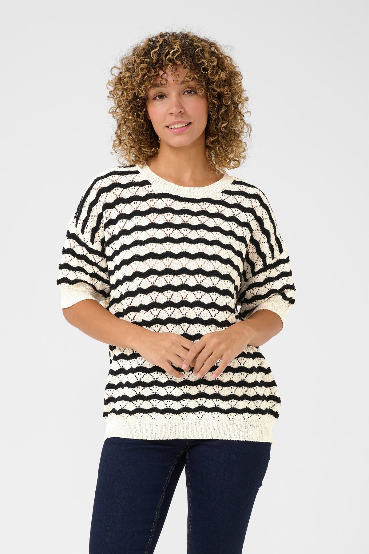 CRPoppi Knit Blouse Salt Pepper Stripe - 10614068