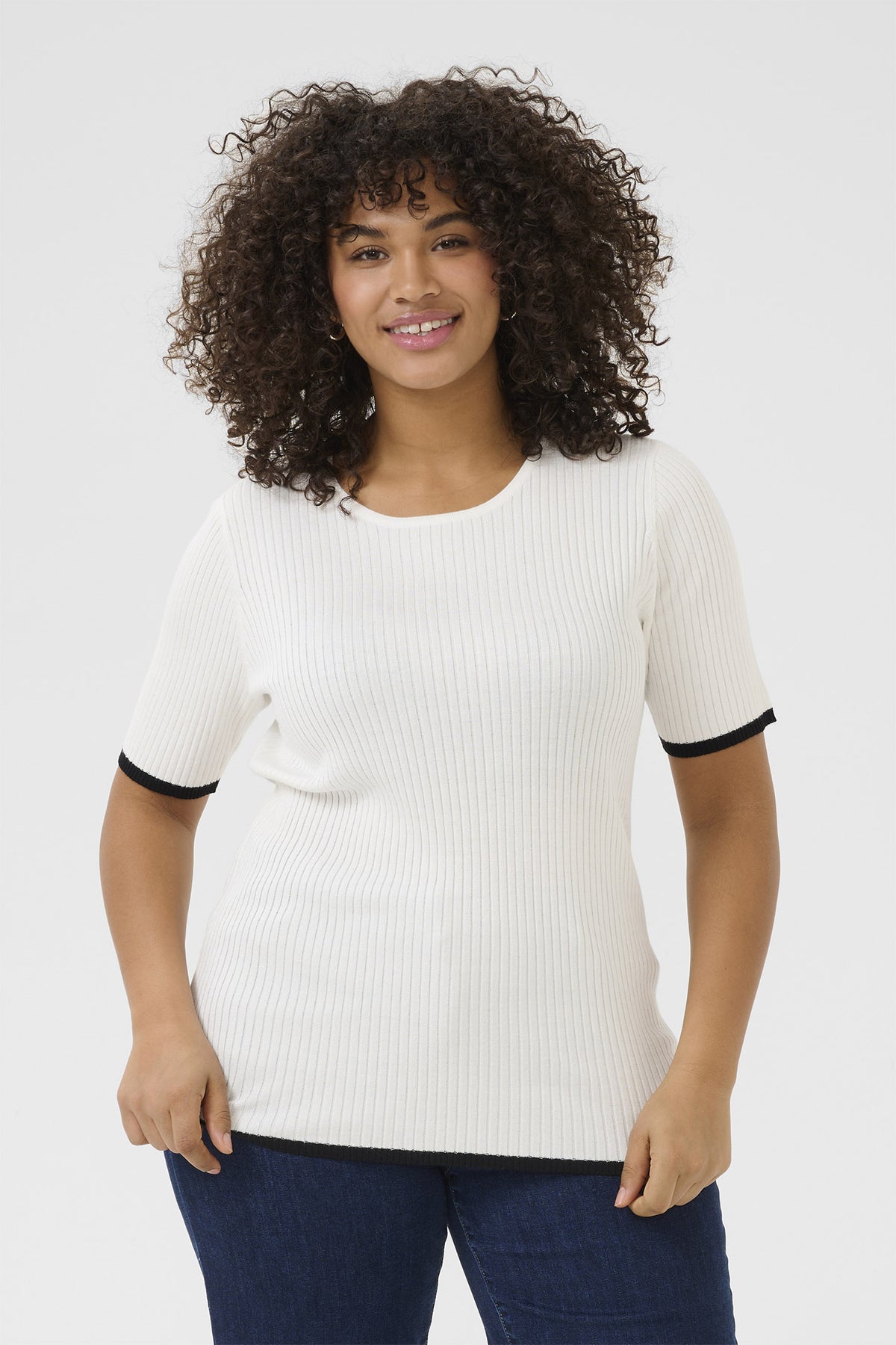 KClizzy rib contrast Pullover Chalk with Black contrast - 10583381