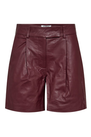PhoebeCC Leather Pleat Shorts 186-Burgundy - 31458