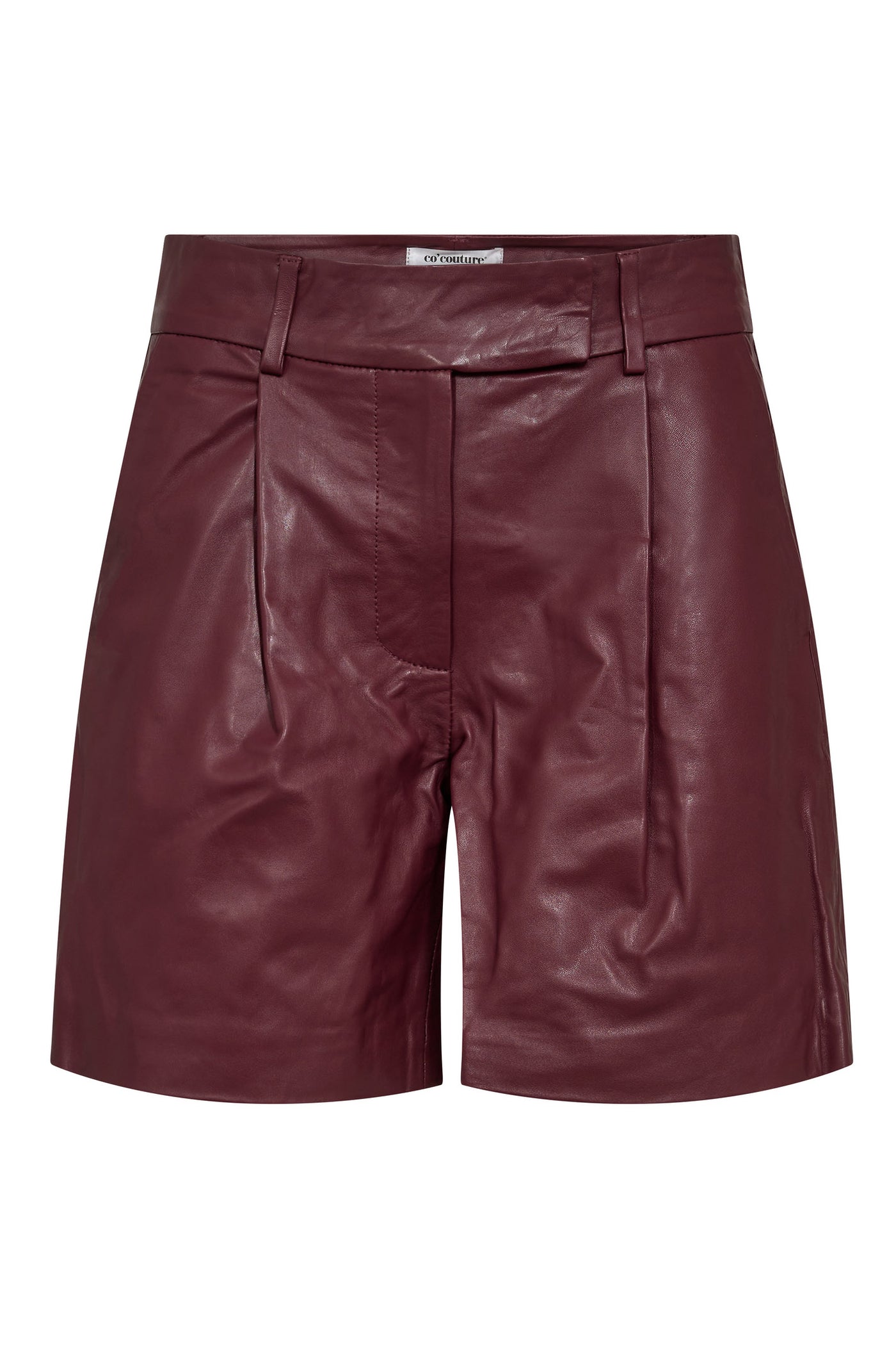 PhoebeCC Leather Pleat Shorts 186-Burgundy - 31458