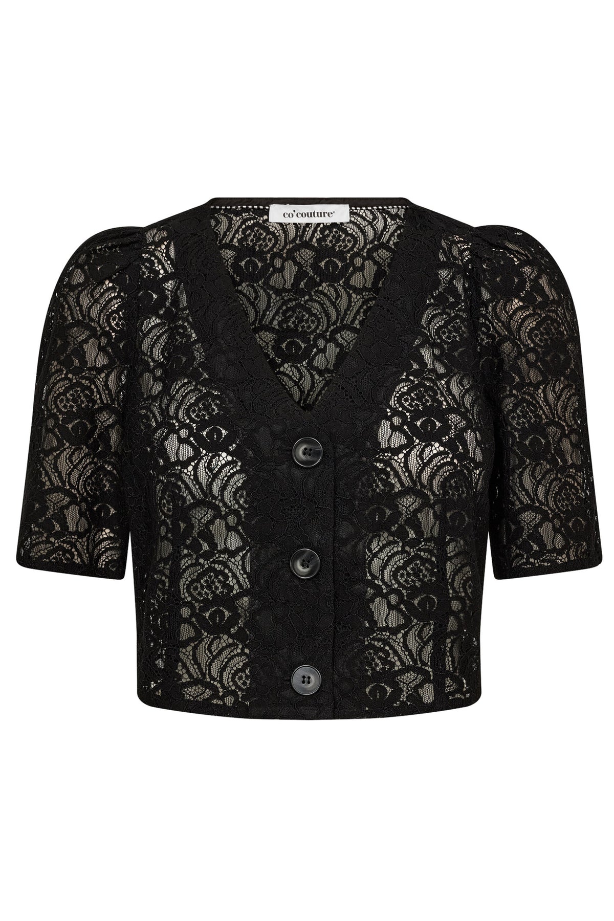 LeroyCC Lace Crop SS Shirt 96-Black - 35774