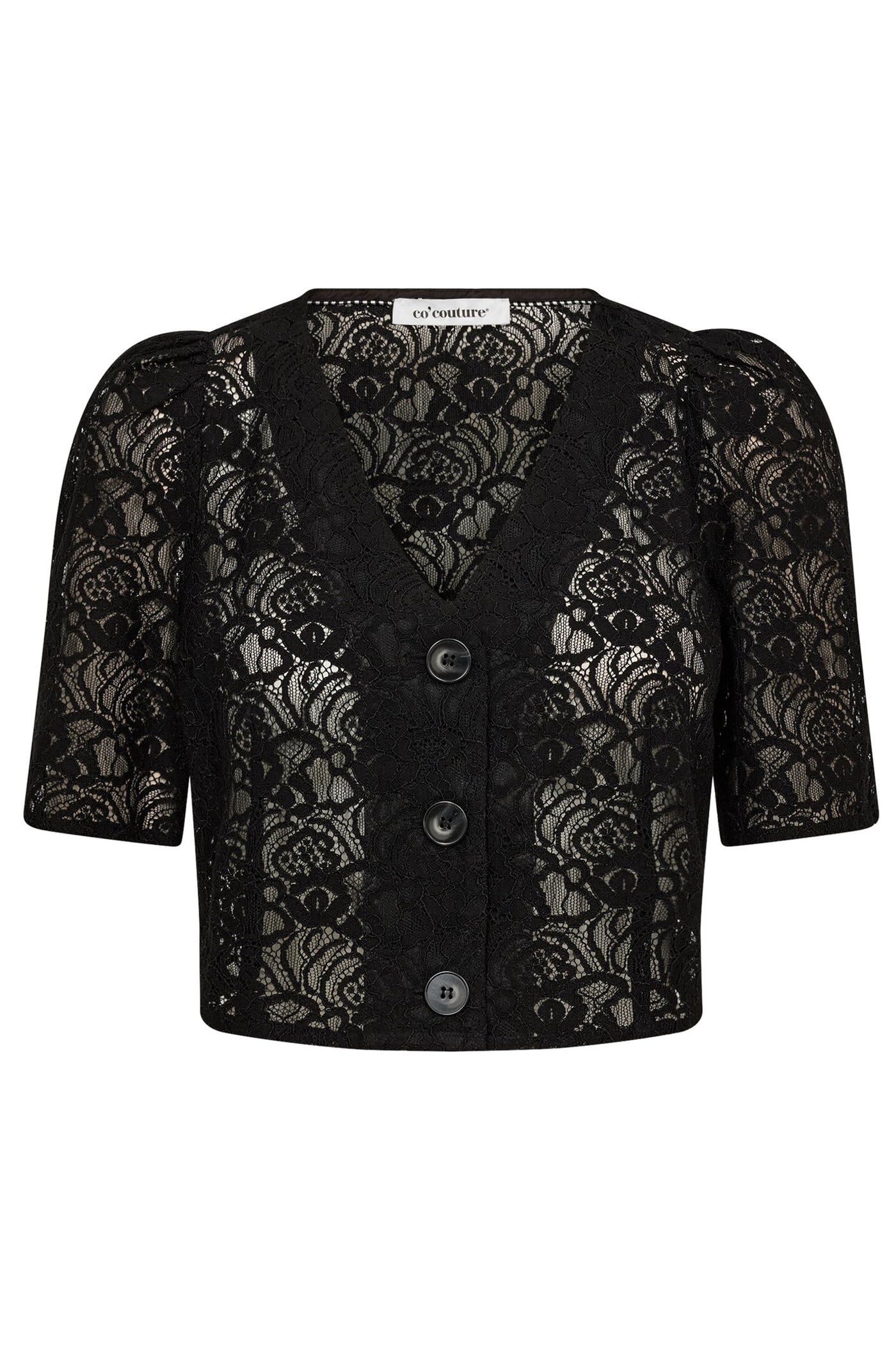 LeroyCC Lace Crop SS Shirt 96-Black - 35774