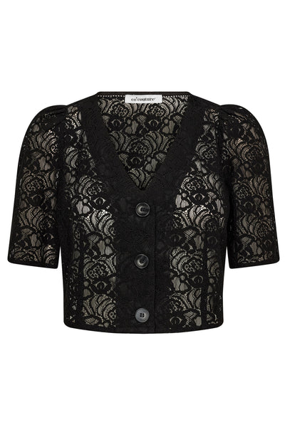 LeroyCC Lace Crop SS Shirt 96-Black - 35774 Thumbnail