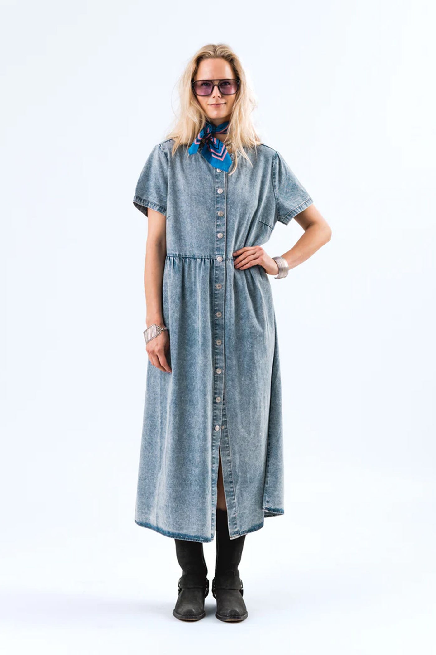 AliyaLl Maxi Dress LS 100 Washed Denim - 25157-3032