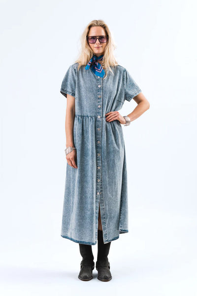 AliyaLl Maxi Dress LS 100 Washed Denim - 25157-3032 Thumbnail