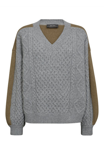 MMBeth Ottili V-neck Knit Grey Melange - 173270 Thumbnail