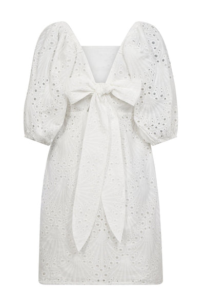 NayaCC Anglaise Knot Dress 4000-White - 36470 Thumbnail