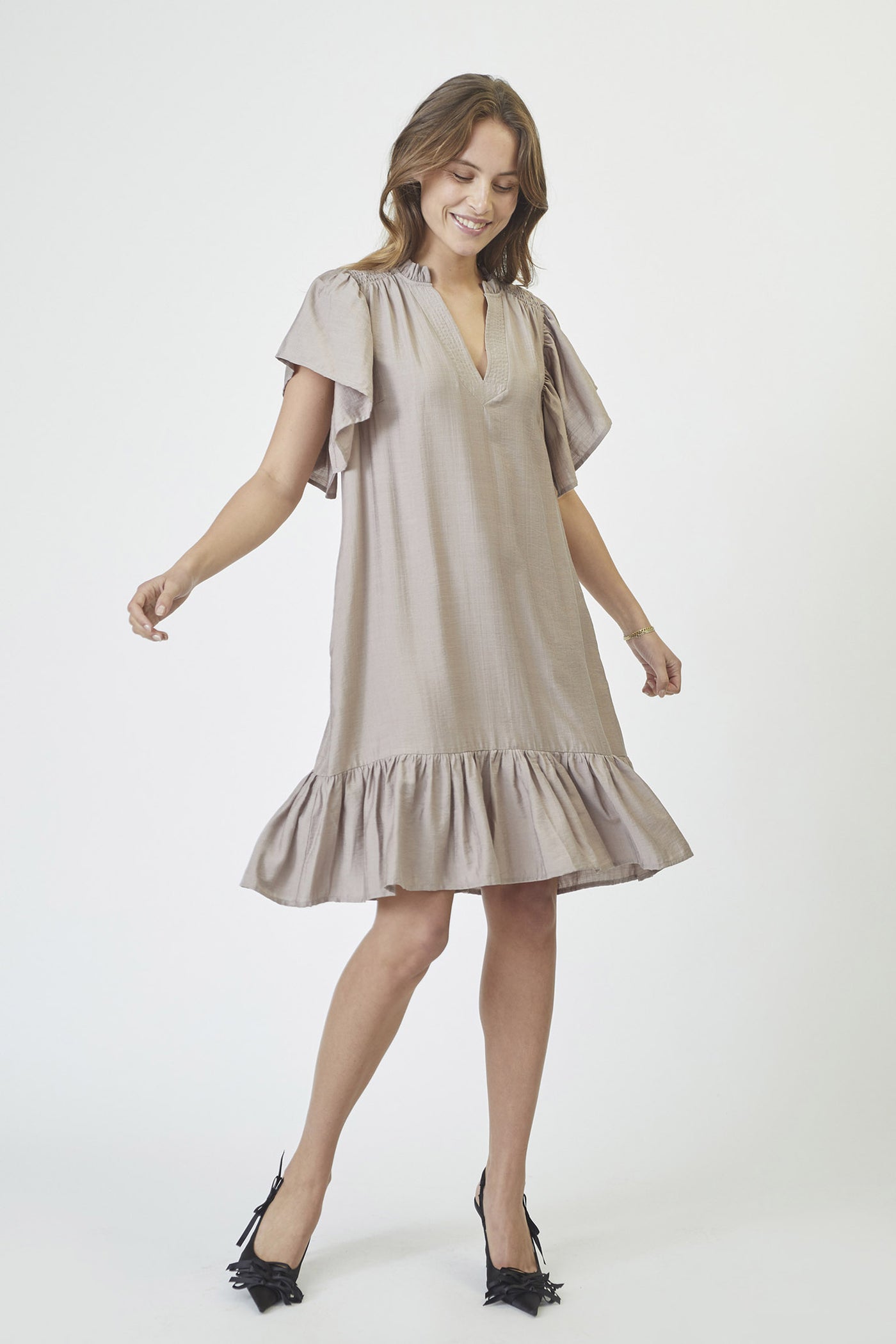HeraCC Crop SS Frill Dress 154-Walnut - 36479
