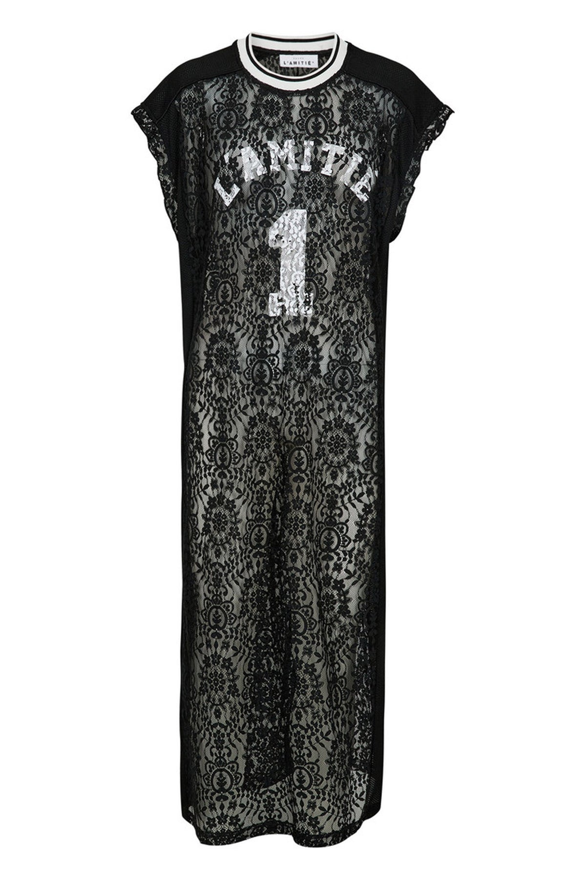 Lace Football Frill Dress Black - HL10132