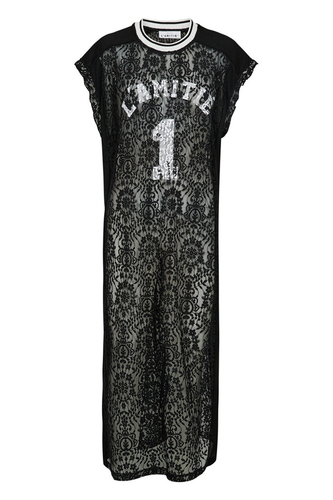 Lace Football Frill Dress Black - HL10132