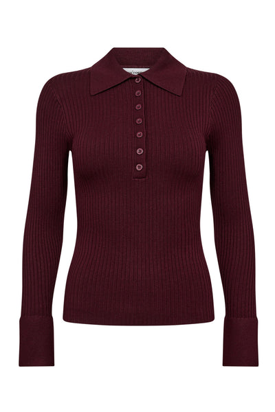BonnyCC Polo LS Knit 87-Winered - 32206 Thumbnail