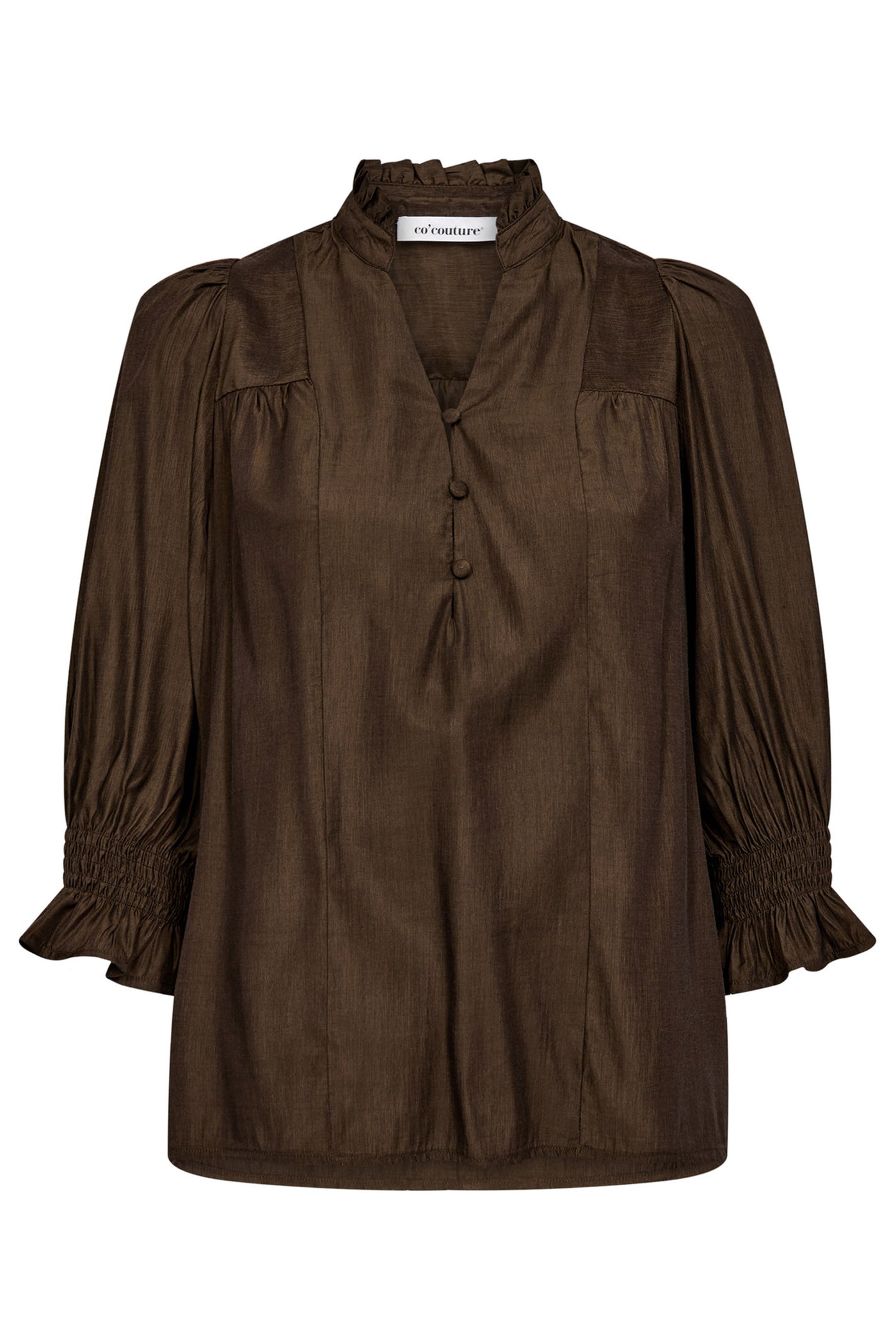 AilaCC Frill SS V-Blouse 83-Mocca - 35866