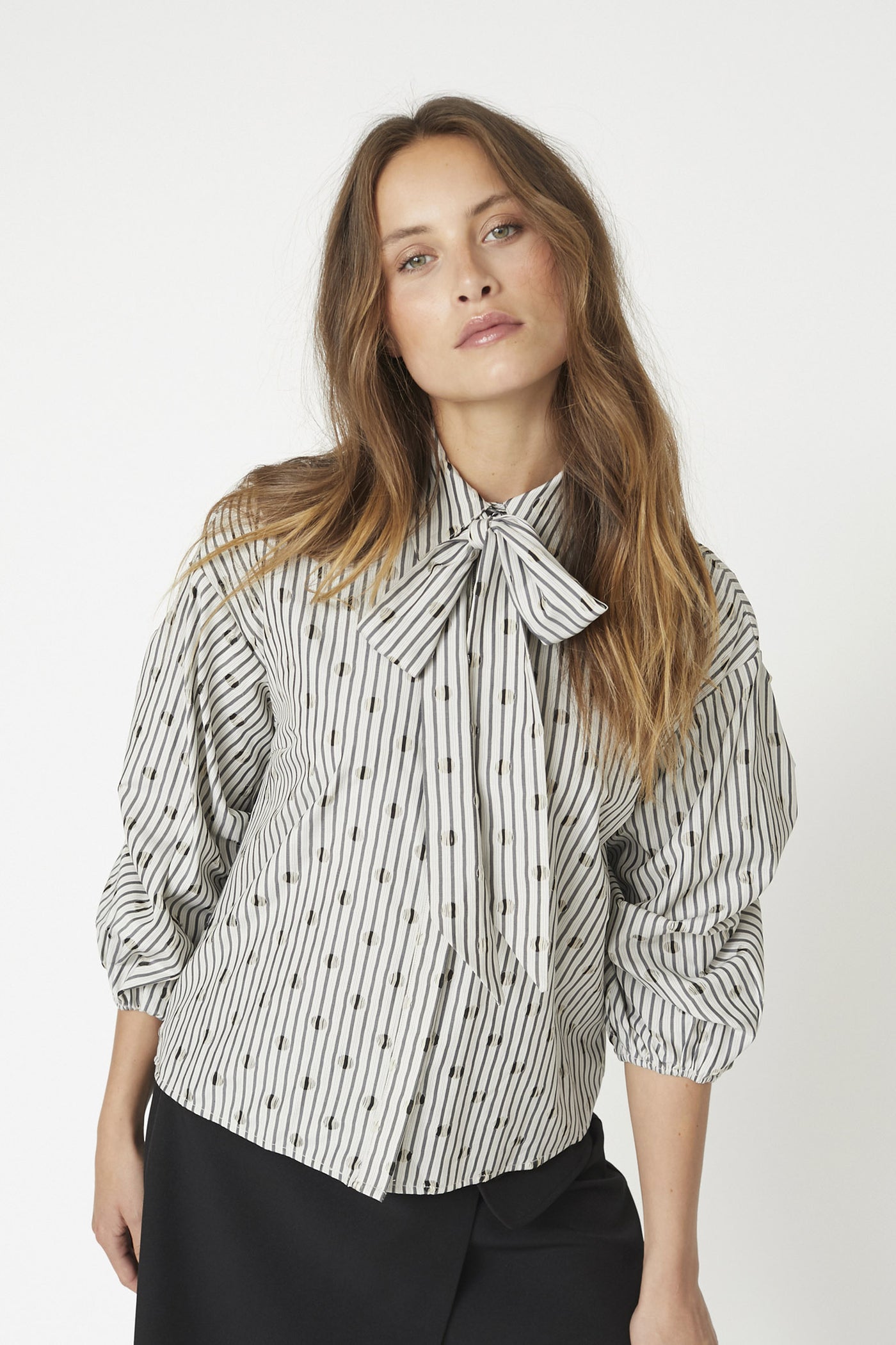 TrixieCC Dot Bow Shirt 138-Light Grey - 35872