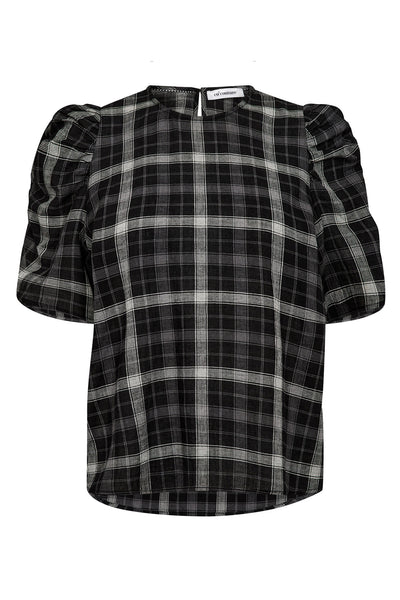 SallyCC Check SS Blouse 96-Black - 35881 Thumbnail