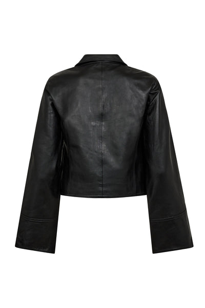 PhoebeCC Leather Zip V-Shirt 96-Black - 35885 Thumbnail