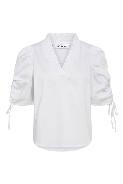 SannaCC SS Puff V-Blouse 4000-White - 35894 Thumbnail