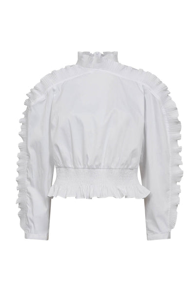 SannaCC Ruffle Smock Blouse 4000-White Thumbnail
