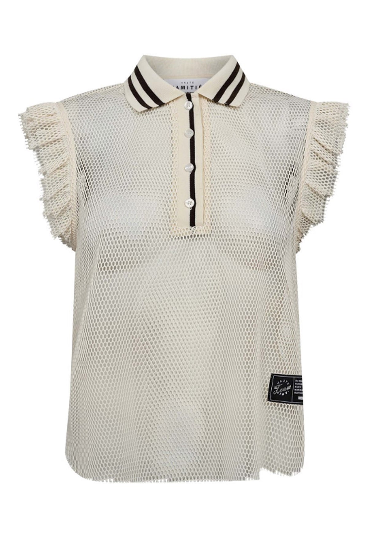 Net Frill Polo Top Off-White - HL10094