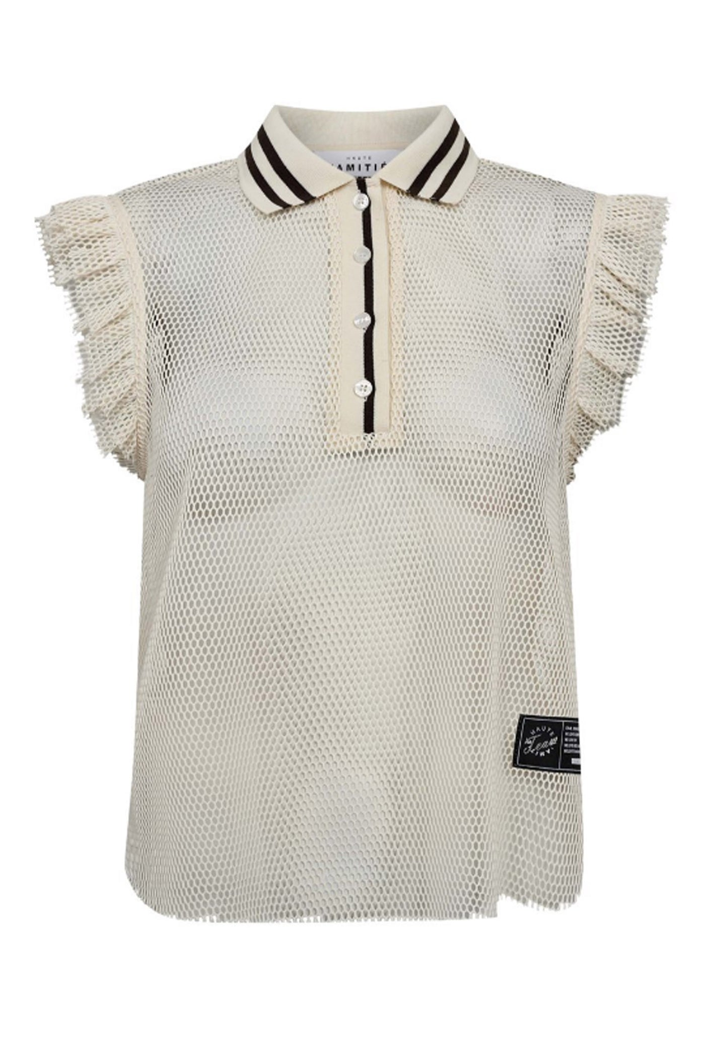 Net Frill Polo Top Off-White - HL10094