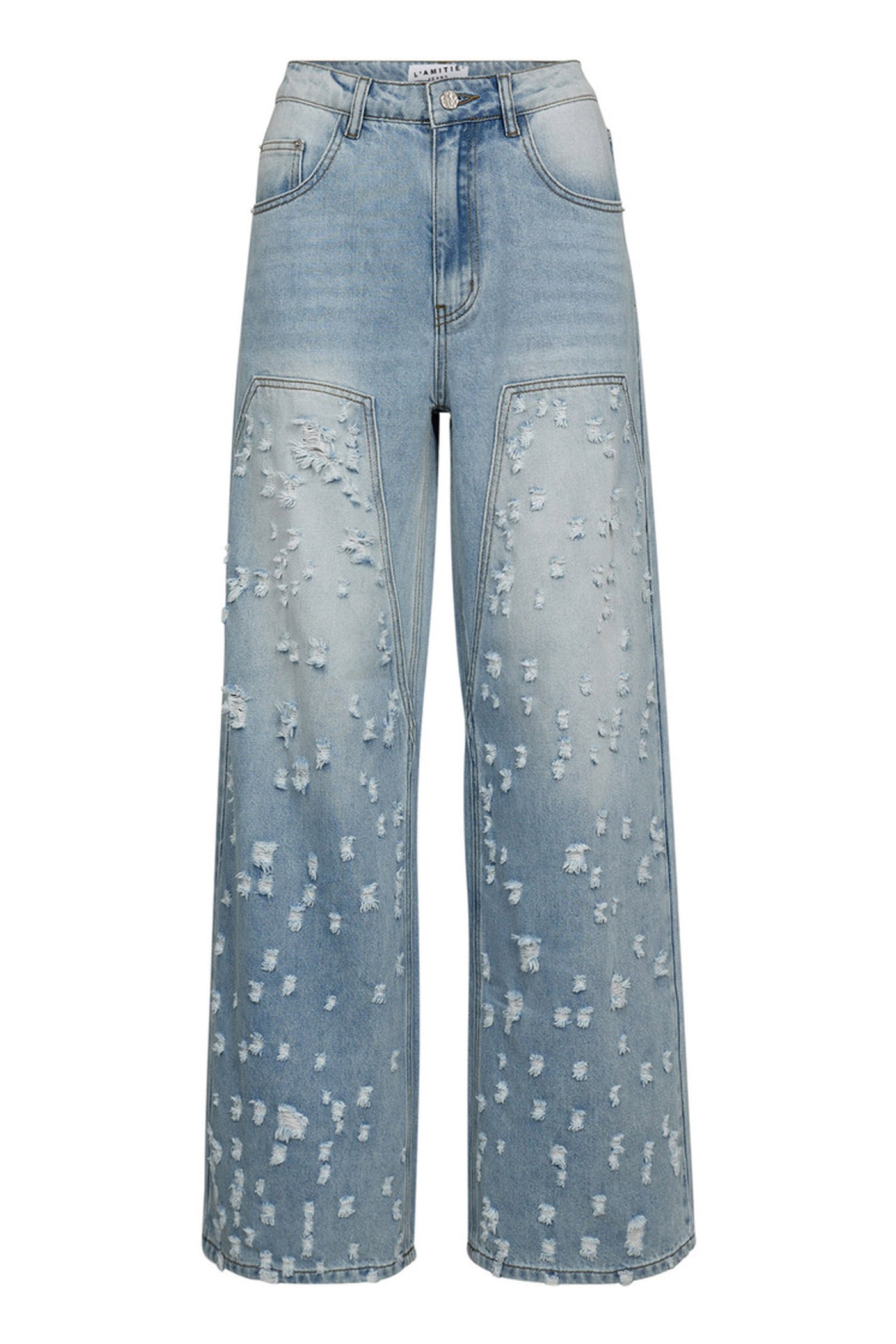 Bleach Distressed Patch Jeans Bleached Denim - HL10336