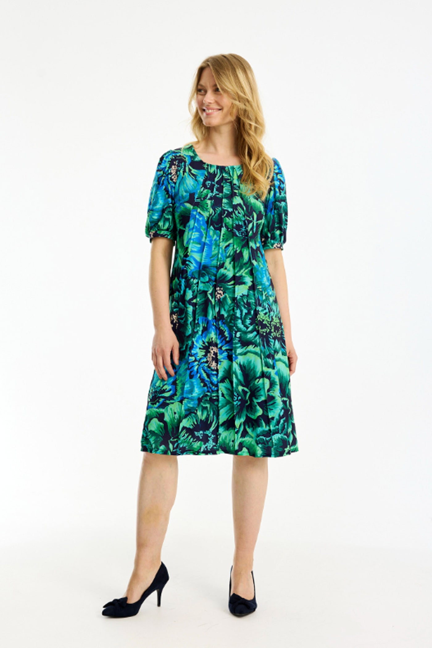 Lucette dress 1/2 sleeves Multi green - 16793