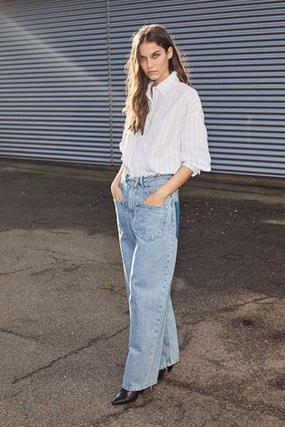 Flip Waist Pocket Jeans Bleached Denim - HL10179 Thumbnail