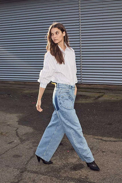 Flip Waist Pocket Jeans Bleached Denim - HL10179 Thumbnail