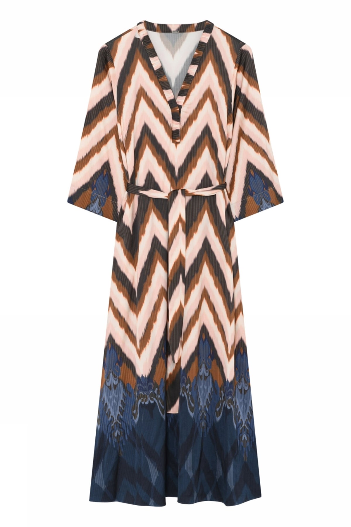 Anika, long dress with belt 84797-Navy/Rose - 58500/7580