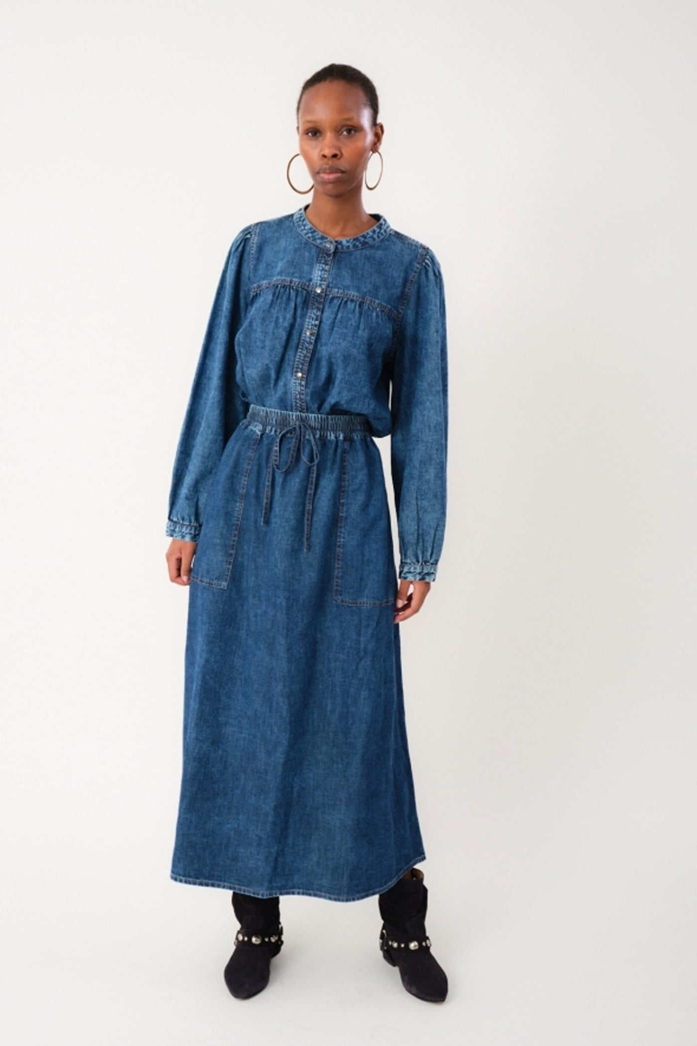 AkaneLL Maxi Skirt 100 Washed Denim - 25420-2002