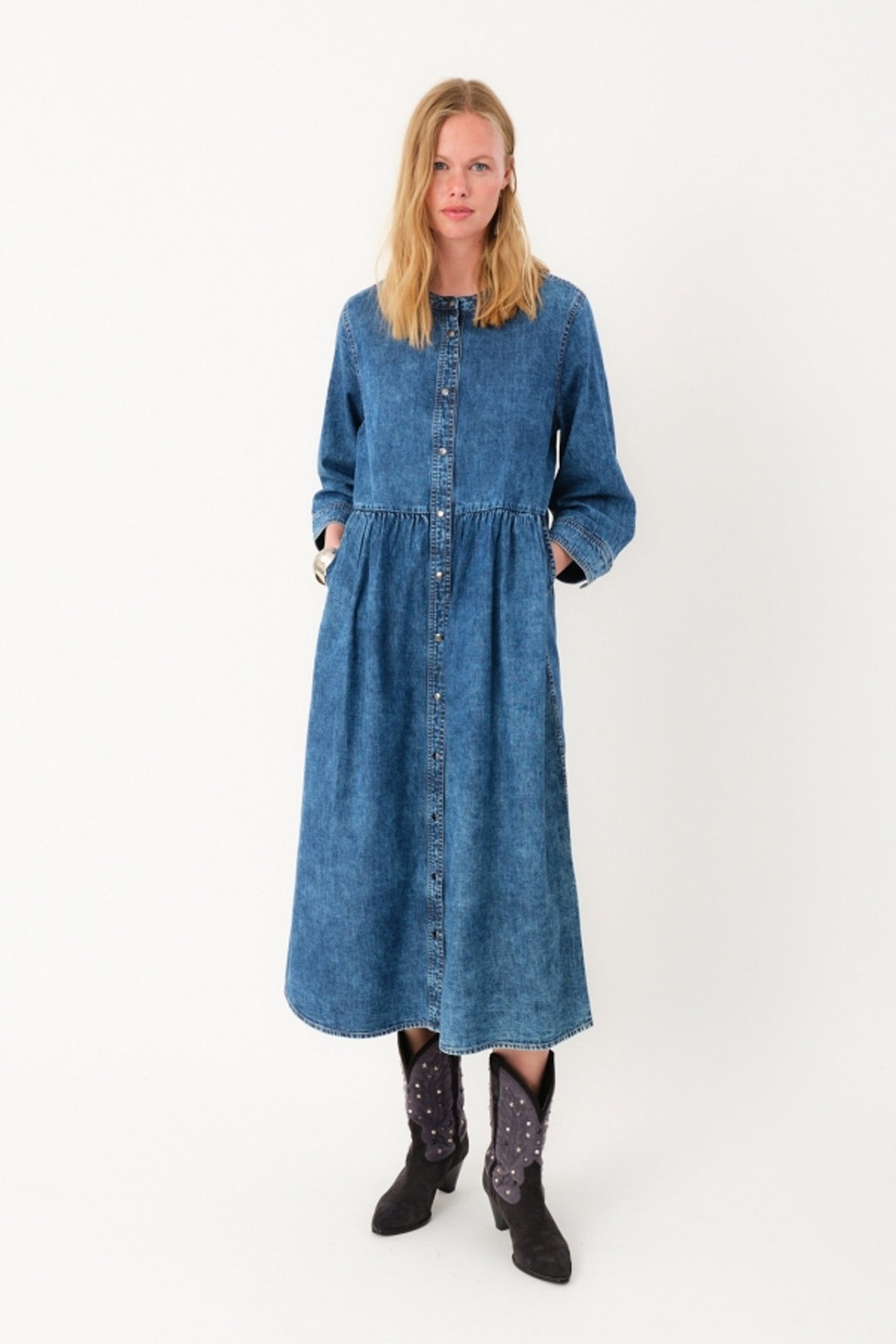 AliyaLL Maxi Dress LS 100 Washed Denim - 25420-3003