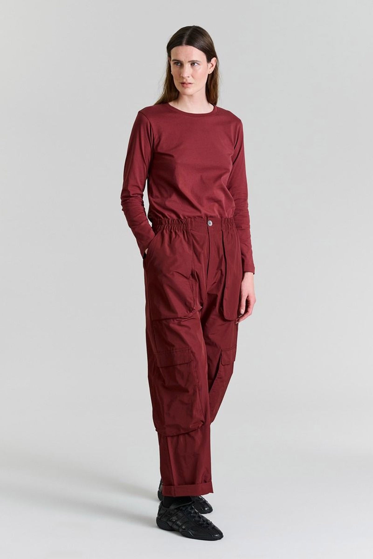 Fukkura poplin lommebukser Maroon - 256-2380-5302