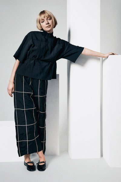 Fukkura poplin bukser med bise BLACK/IVORY BIESSE - 256-2380-5307 Thumbnail