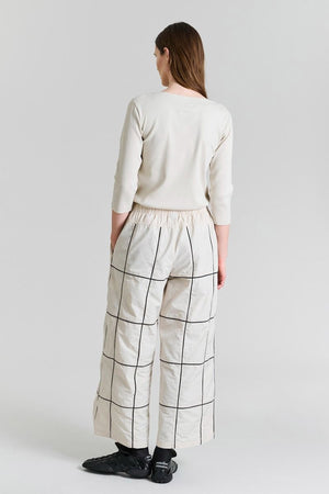 Fukkura poplin bukser med bise IVORY/BLACK BIESSE - 256-2380-5307