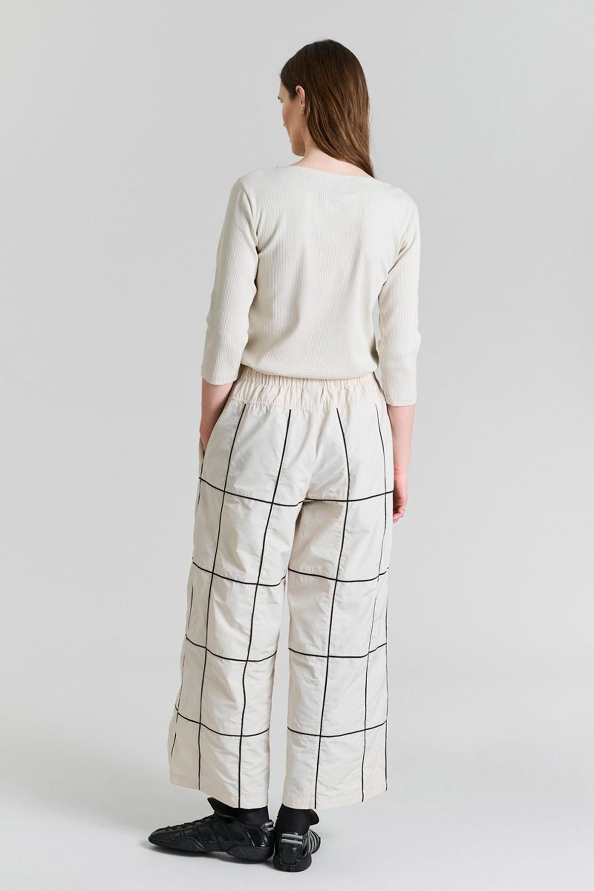 Fukkura poplin bukser med bise IVORY/BLACK BIESSE - 256-2380-5307