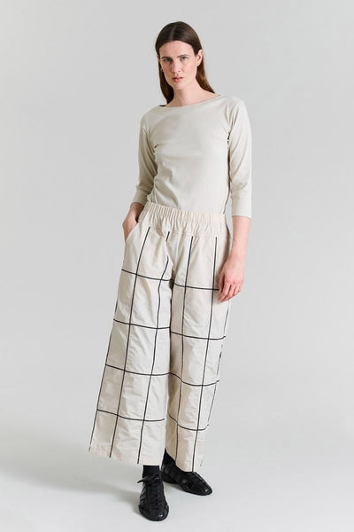 Fukkura poplin bukser med bise IVORY/BLACK BIESSE - 256-2380-5307 Thumbnail