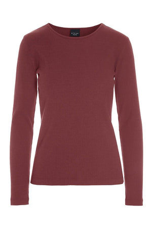 Naibu rib langÃ¦rmet bluse Maroon - 256-4079-5342