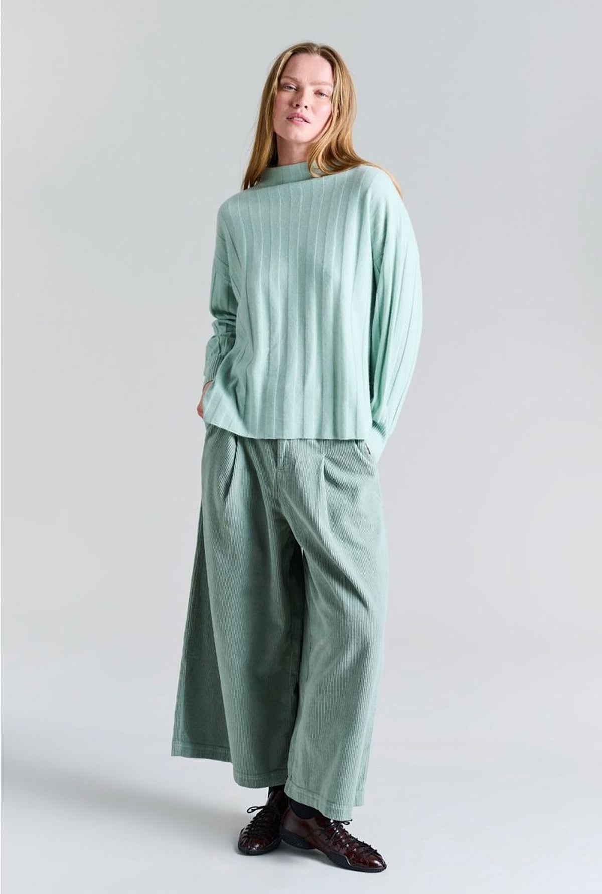 Cloud cashmere rib bluse GREEN JADE - 256-1049-5358