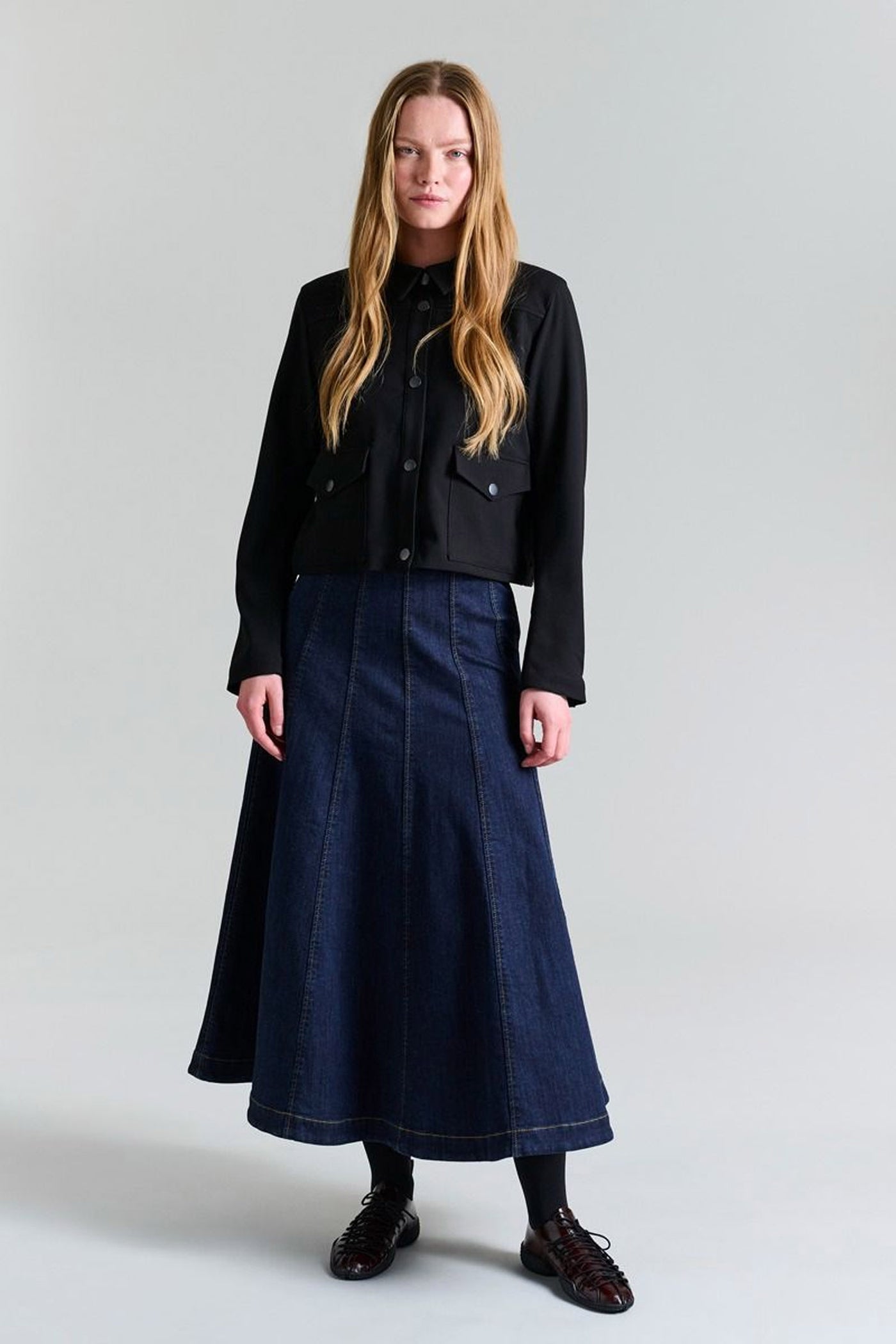 Jinzu maxi nederdel Dark Jeans Blue - 257-2445-5413