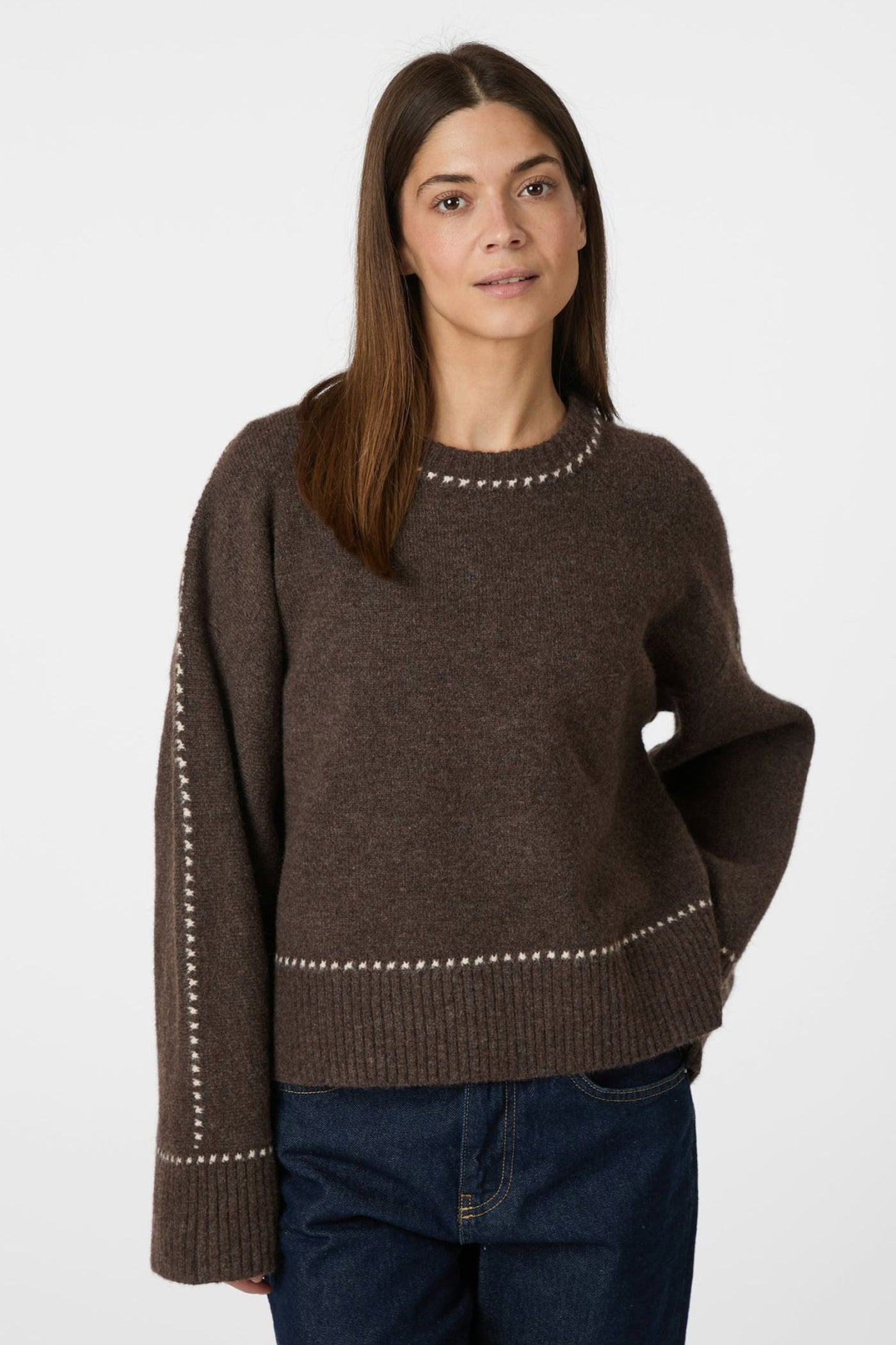 Roeme Knit Stitch Brown Melange - 164818