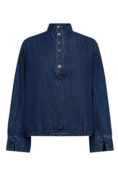 AzminaCC Denim Placket Blouse 552-Denim blue - 35948 Thumbnail