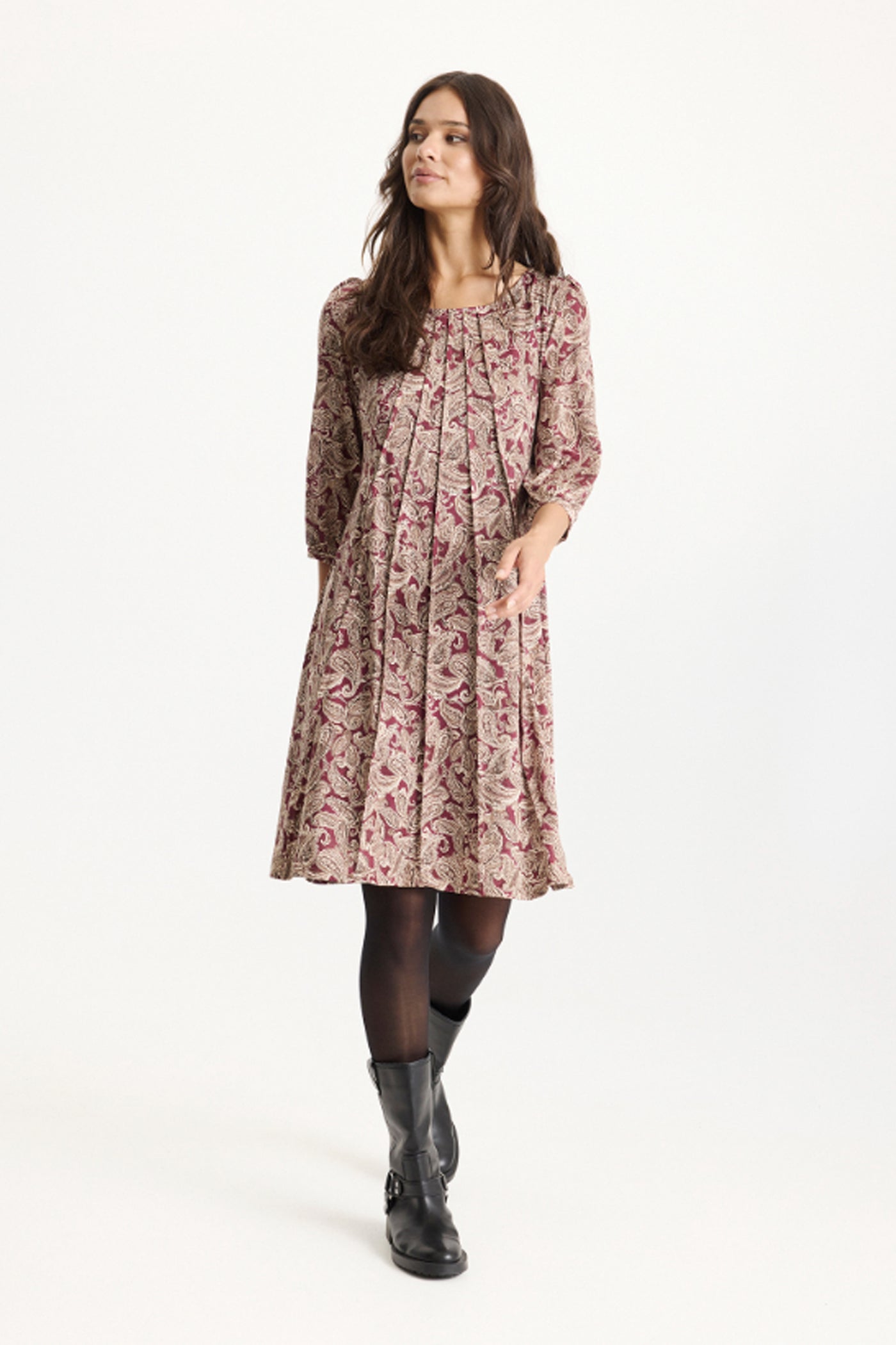 Lucette dress 3/4 sleeves Burgundy - 16878