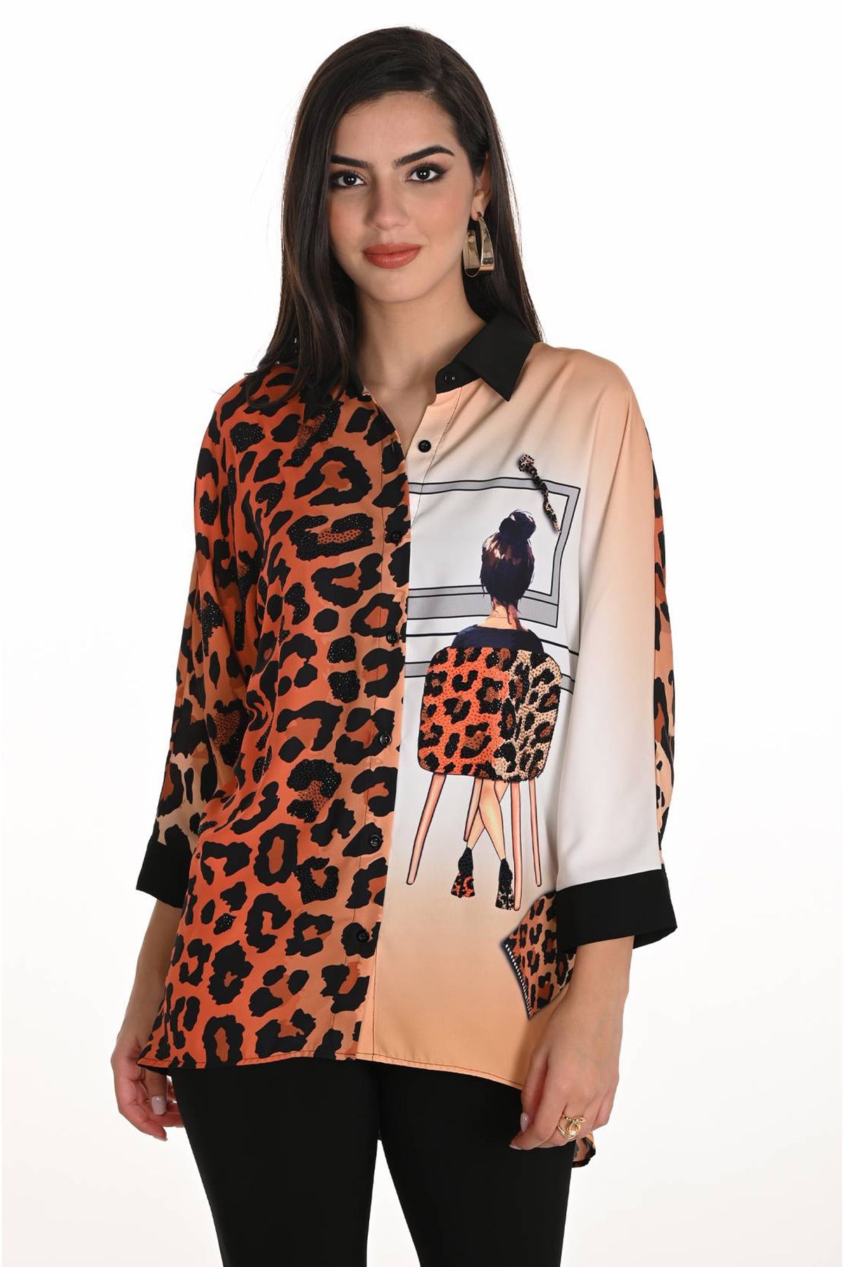 WOVEN TOP black/orange - 253771