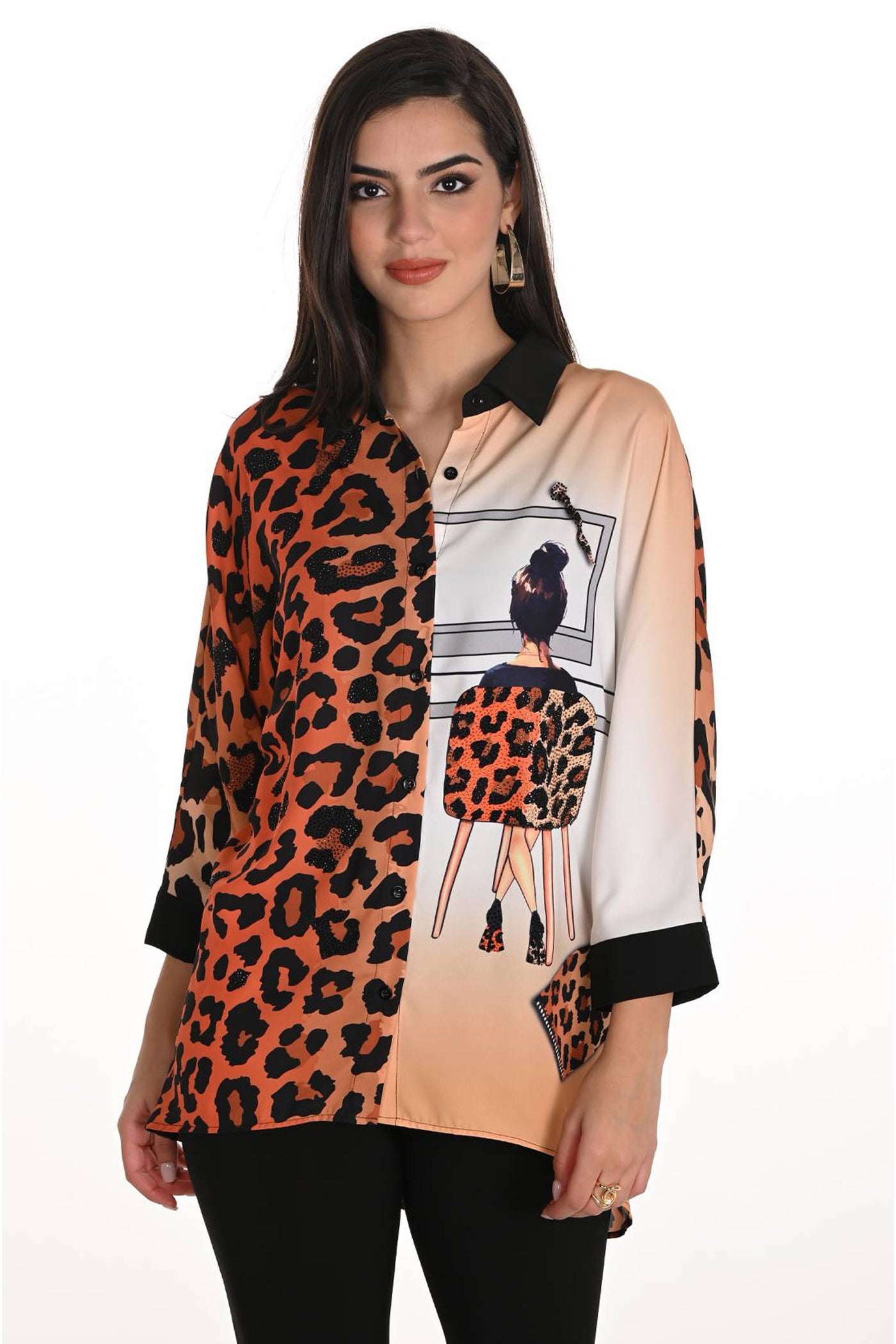 WOVEN TOP black/orange - 253771
